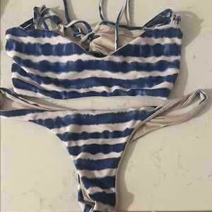 Acacia tides blue and White Striped Bikini Set